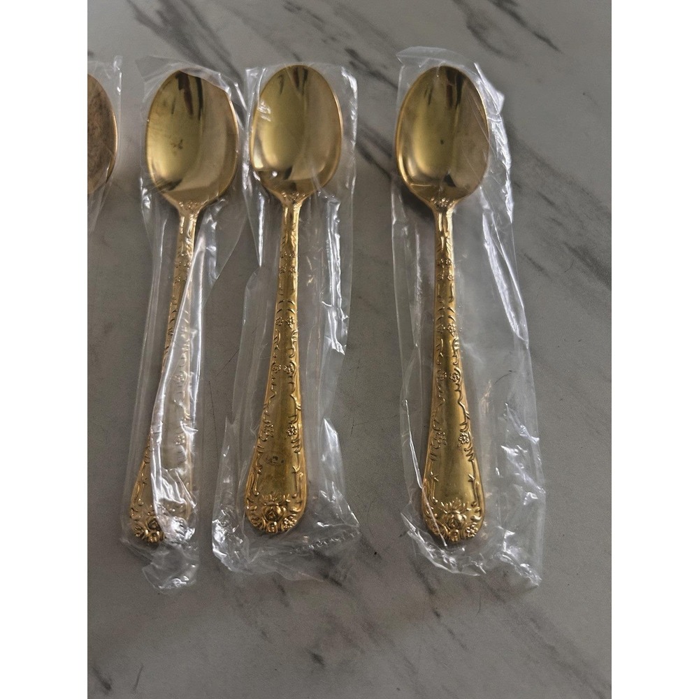 WM Rogers & Son Gold Plated Teaspoons Lot of 6 Enchanted Rose 6" New! FFF HHH - Picture 2 of 4